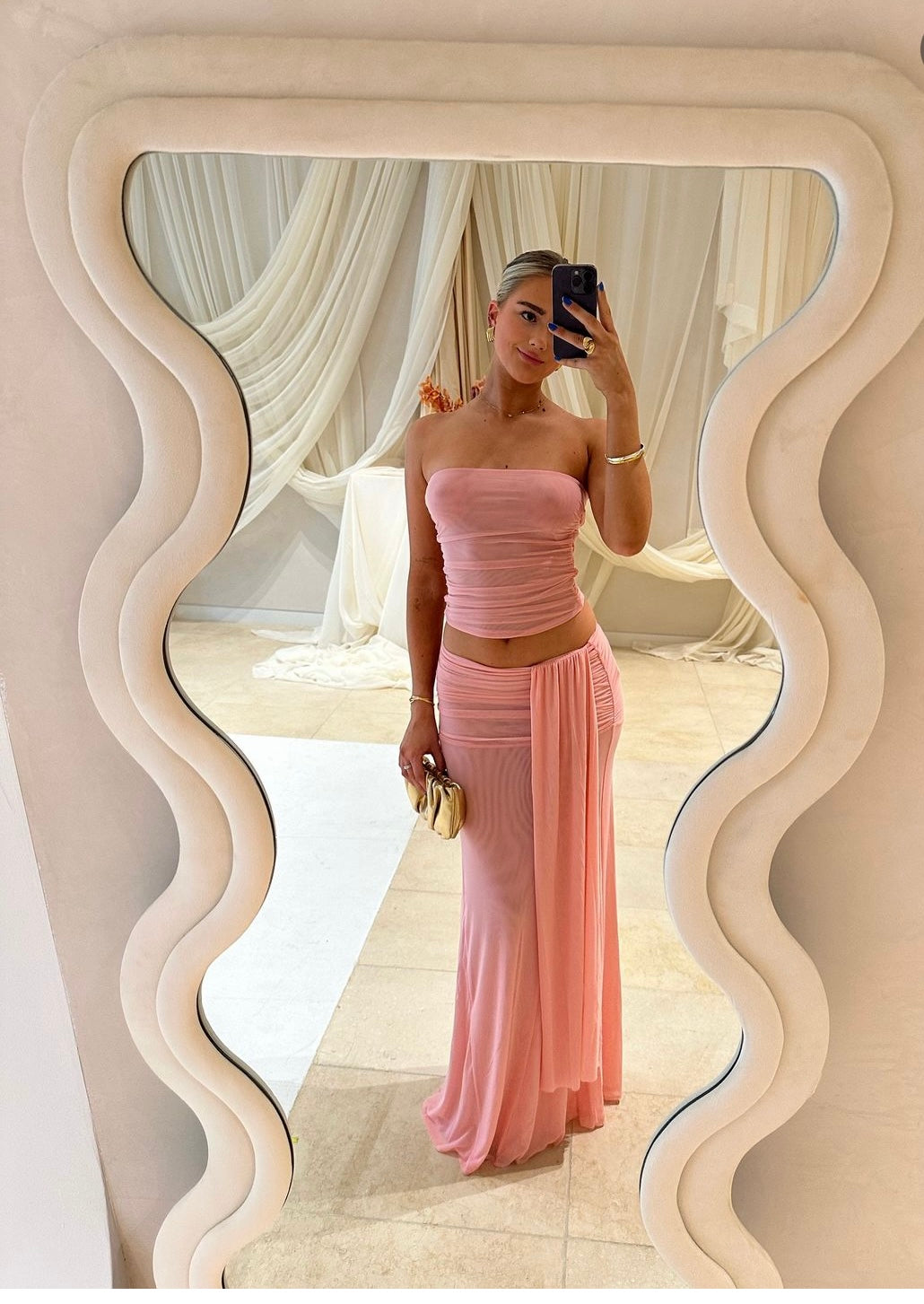Meshki Arna Mesh Skirt And Brooklyn Mesh Crop Top - Candy Pink