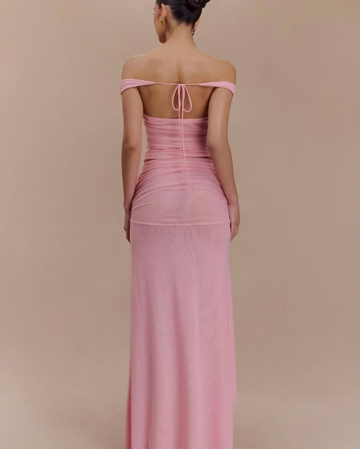 Meshki Arna Mesh Skirt And Brooklyn Mesh Crop Top - Candy Pink