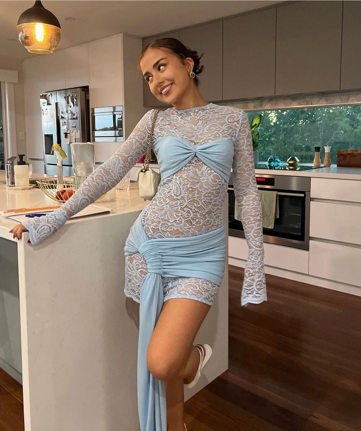 Deconduarte Ortigia Mini Dress With Over Skirt - Powder Blue Lace