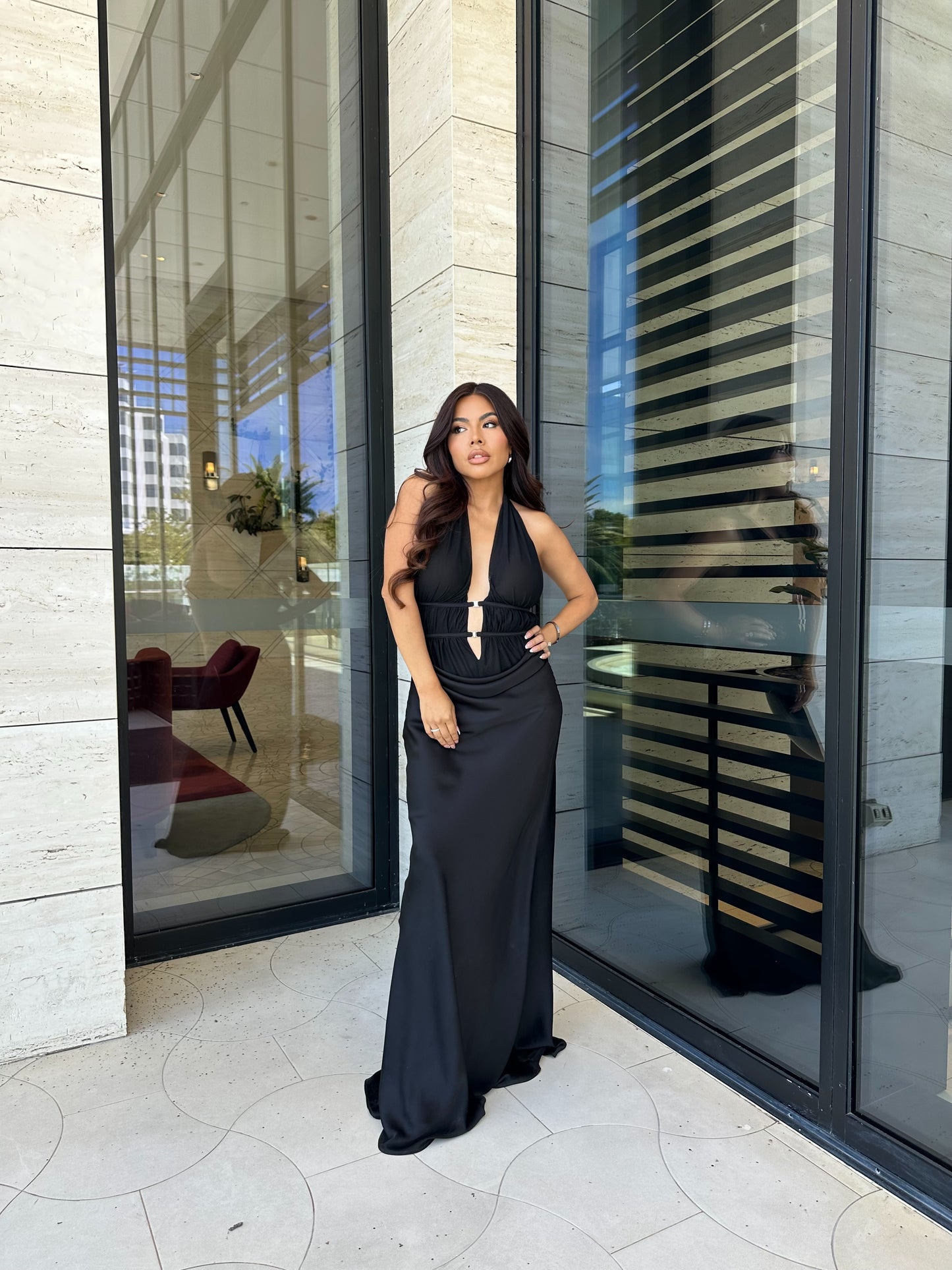 Misha Celine Satin Maxi Dress - Black