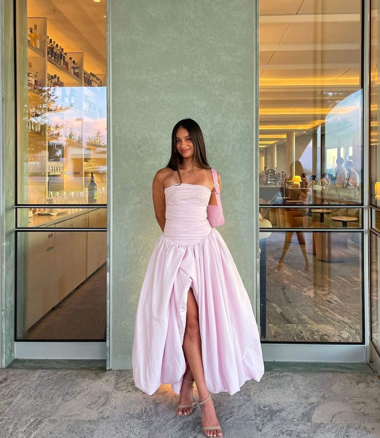 AJE Violette Bubble Hem Maxi Dress - Pastel Pink