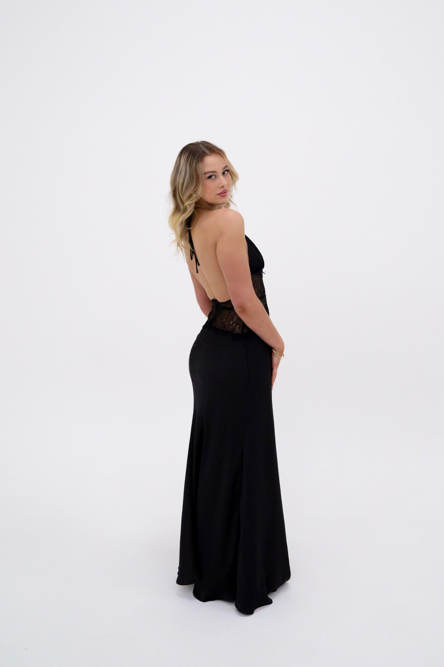 Meshki Dinah Lace and Satin Maxi Dress - Black