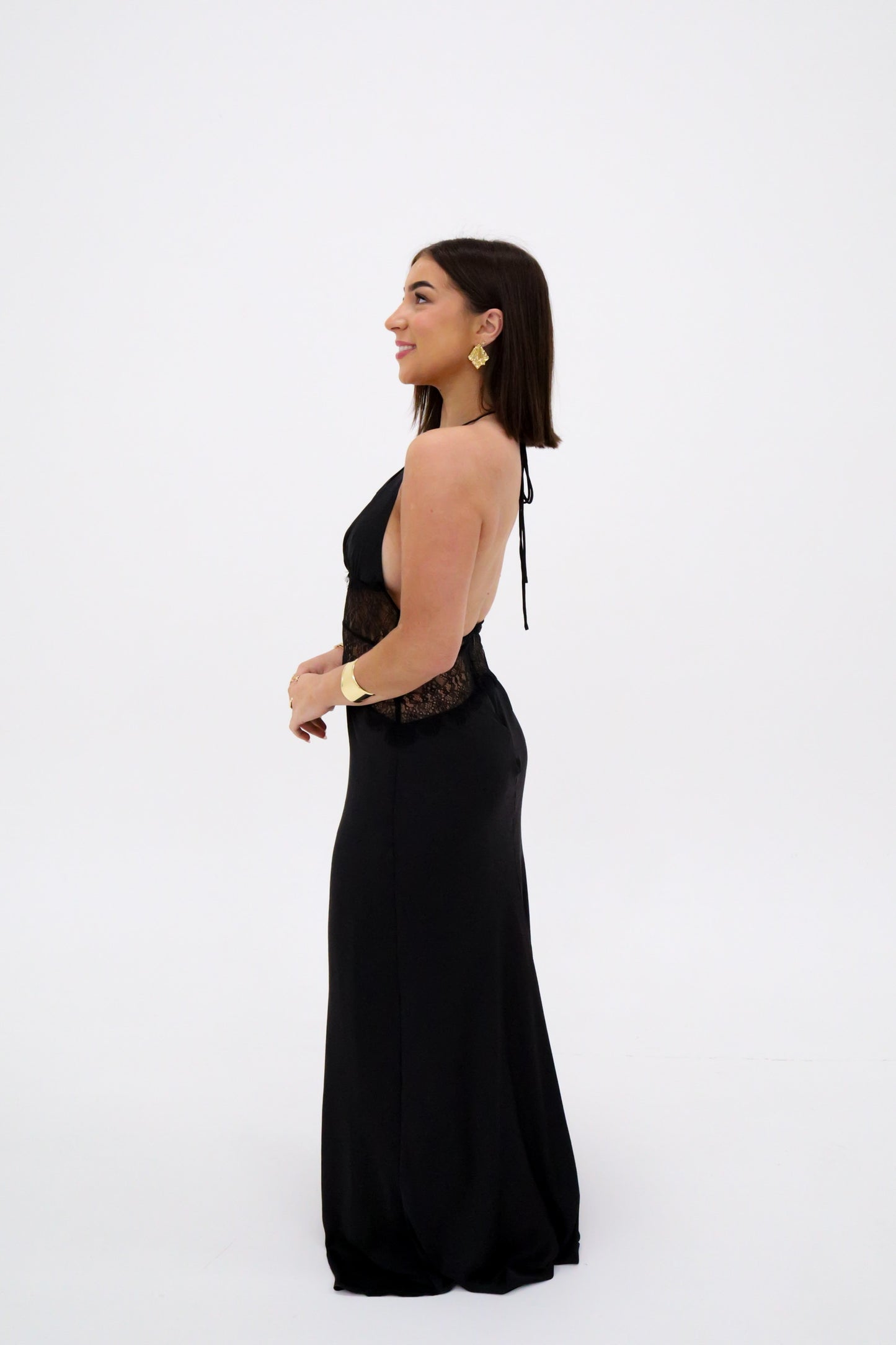 Meshki Dinah Lace and Satin Maxi Dress - Black