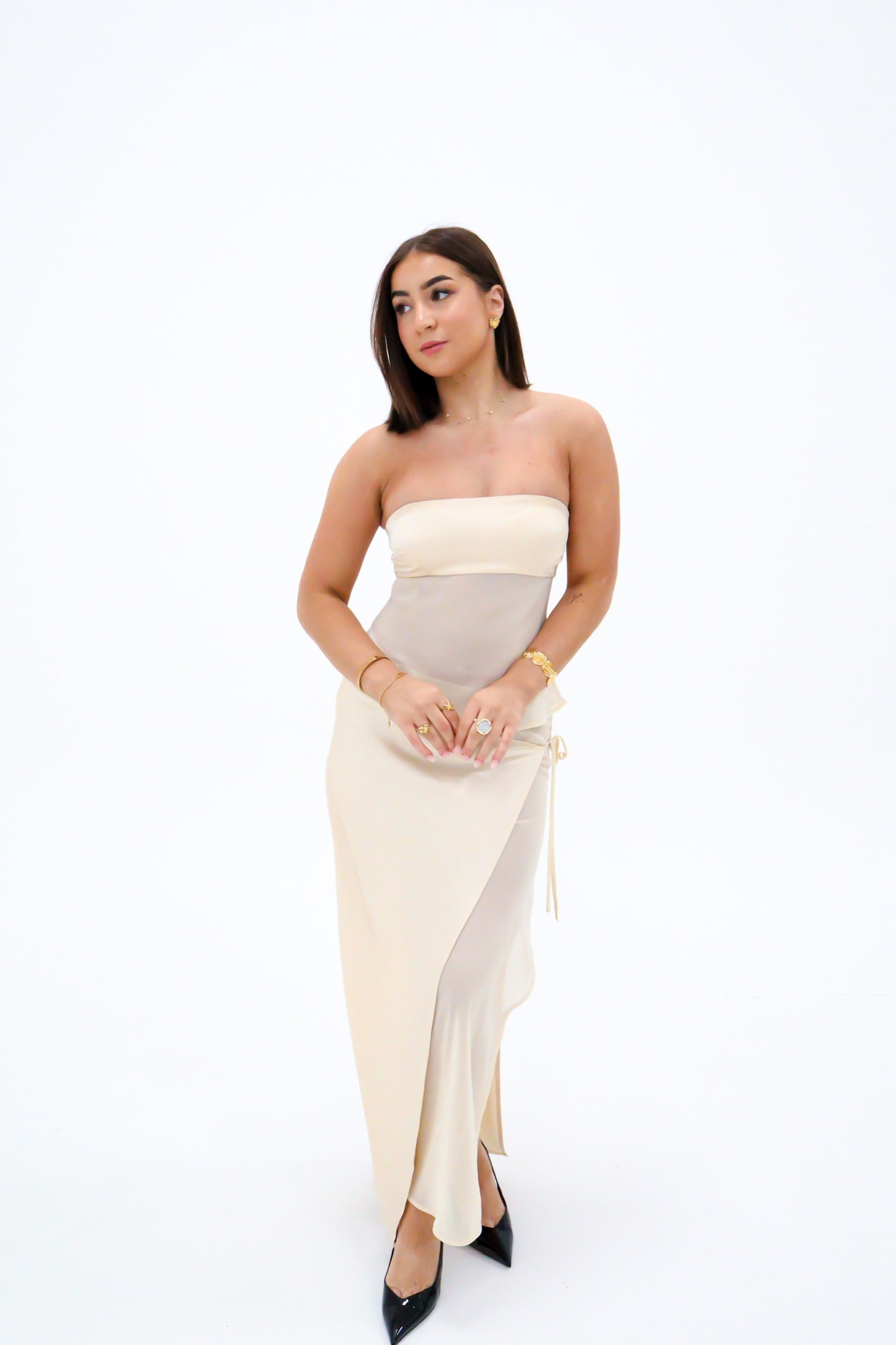 Ownley Patrice Strapless Top and Ricky Midi Skirt - Buttercream