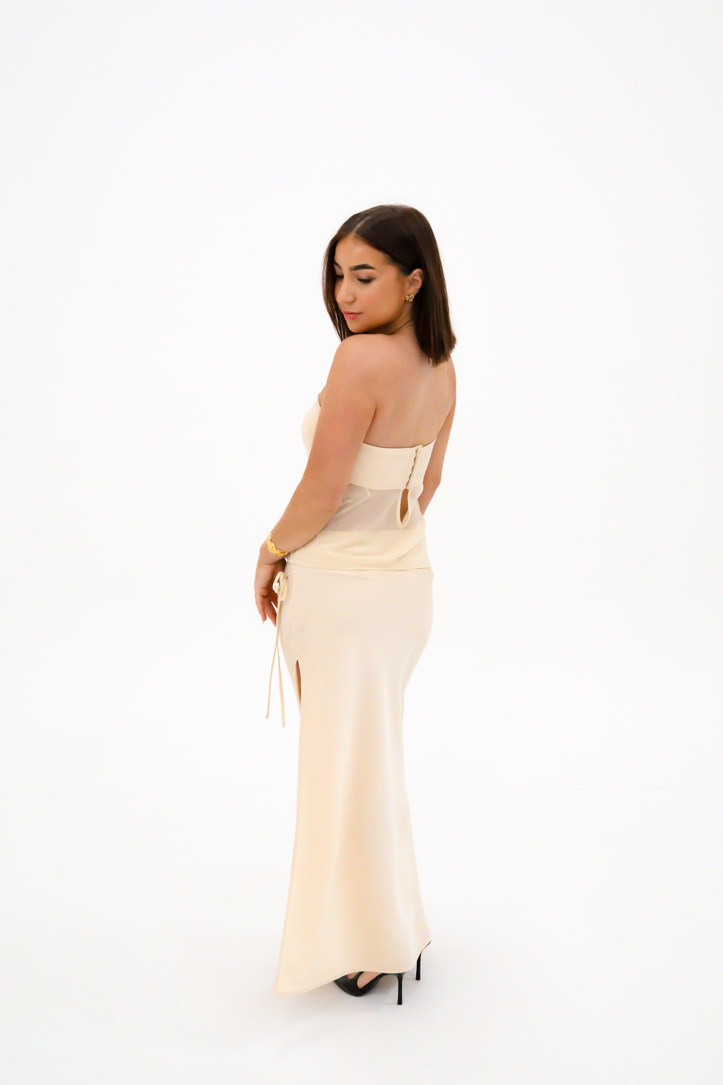 Ownley Patrice Strapless Top and Ricky Midi Skirt - Buttercream