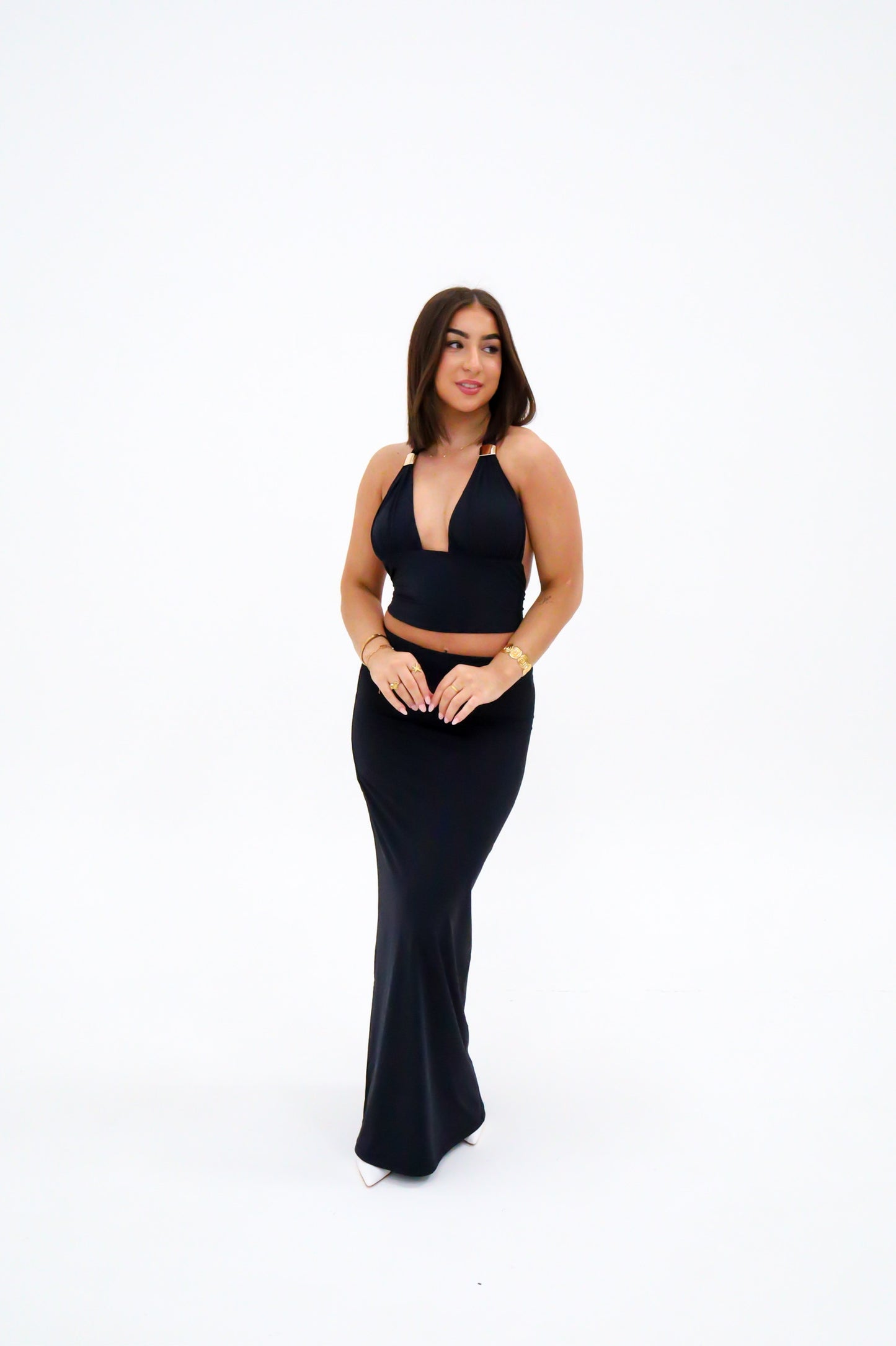 Sasha Therese Cleo Top and Skirt - Black