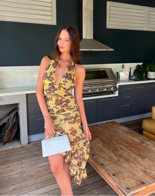 Bec + Bridge Malibu Bay Halter Dress - Citrus Plum Floral