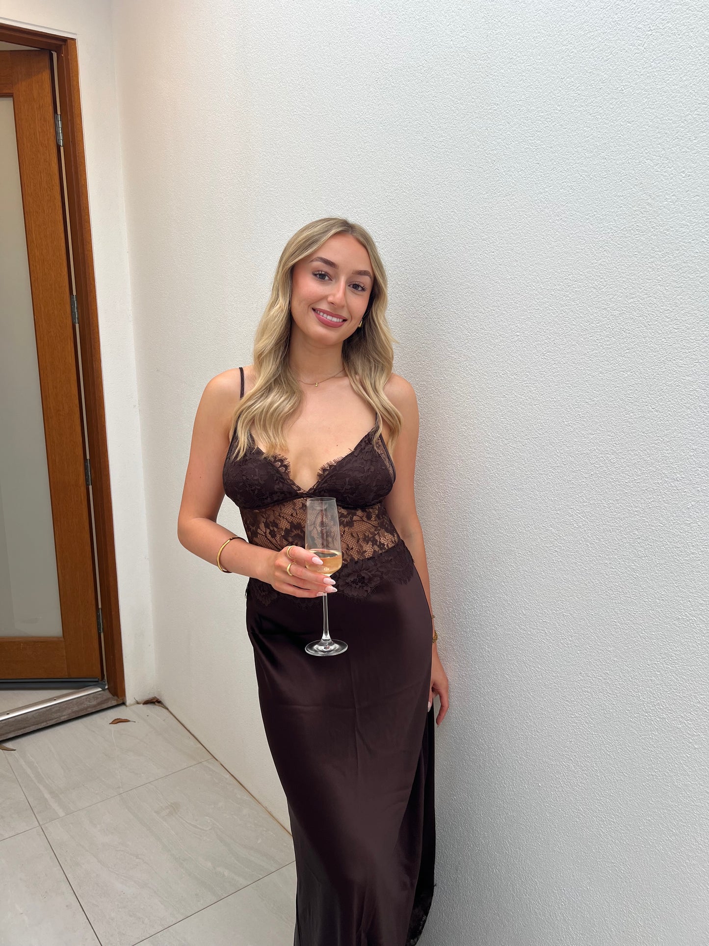 Sneaky Link Jaz Hand Lace Maxi Dress - Chocolate