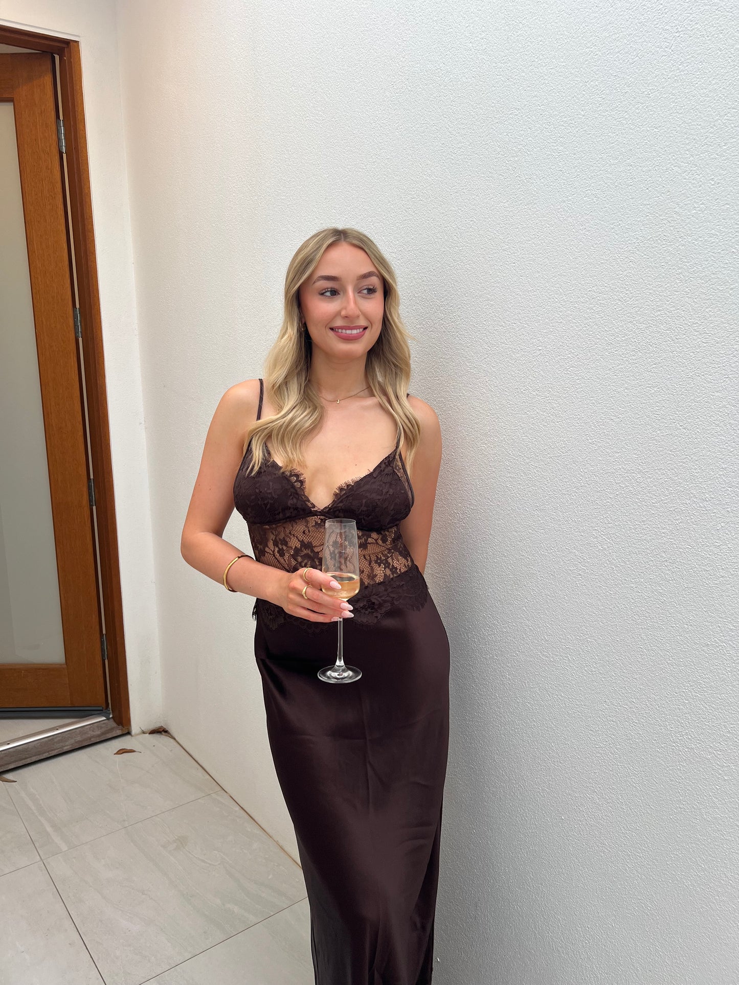 Sneaky Link Jaz Hand Lace Maxi Dress - Chocolate