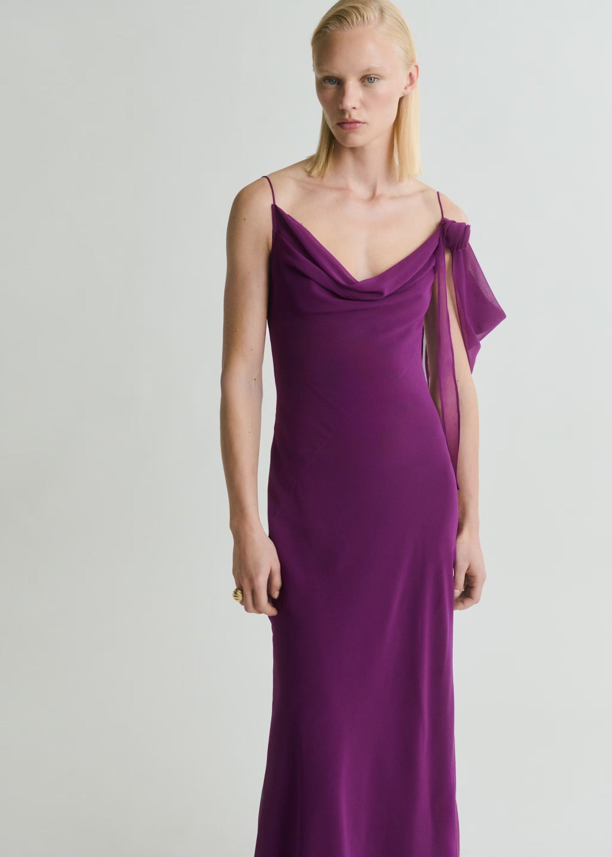 mango purple floral dress Mango - Draped Dress with Flower Detail