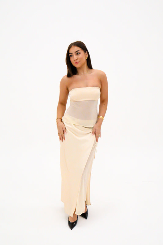 Ownley Patrice Strapless Top and Ricky Midi Skirt - Buttercream