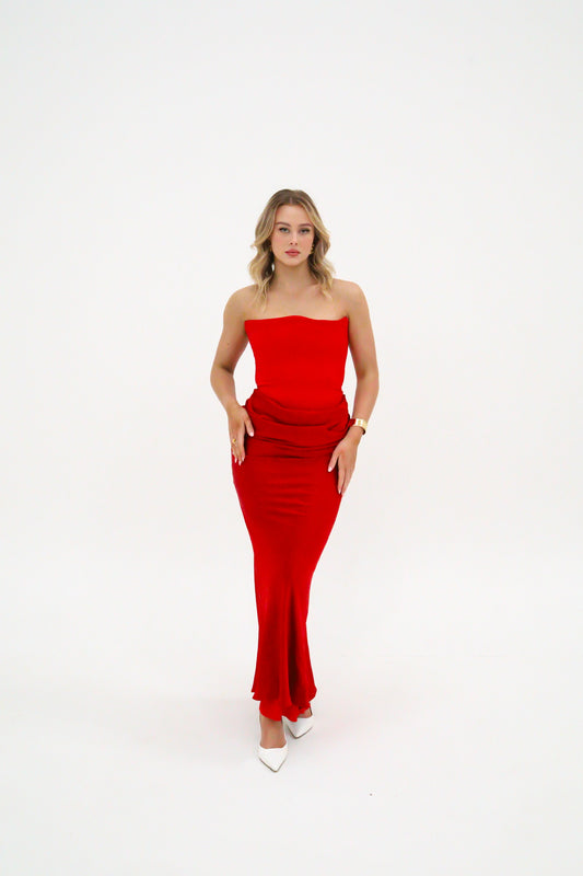 House of CB Persephone Strapless Corset Maxi - Scarlet