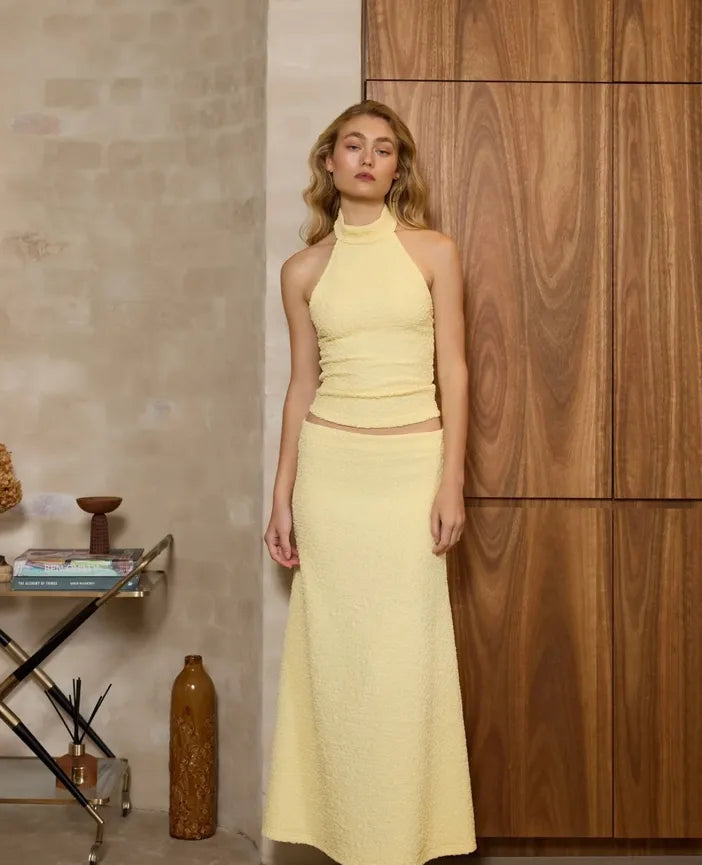 With Harper Lu Textured Halter Top and Maxi Skirt - Limoncello