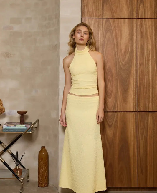 With Harper Lu Textured Halter Top and Maxi Skirt - Limoncello
