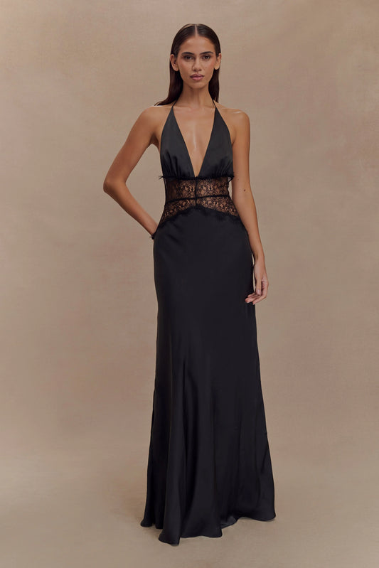 Dinah Lace And Satin Maxi Dress - Black/Ivory